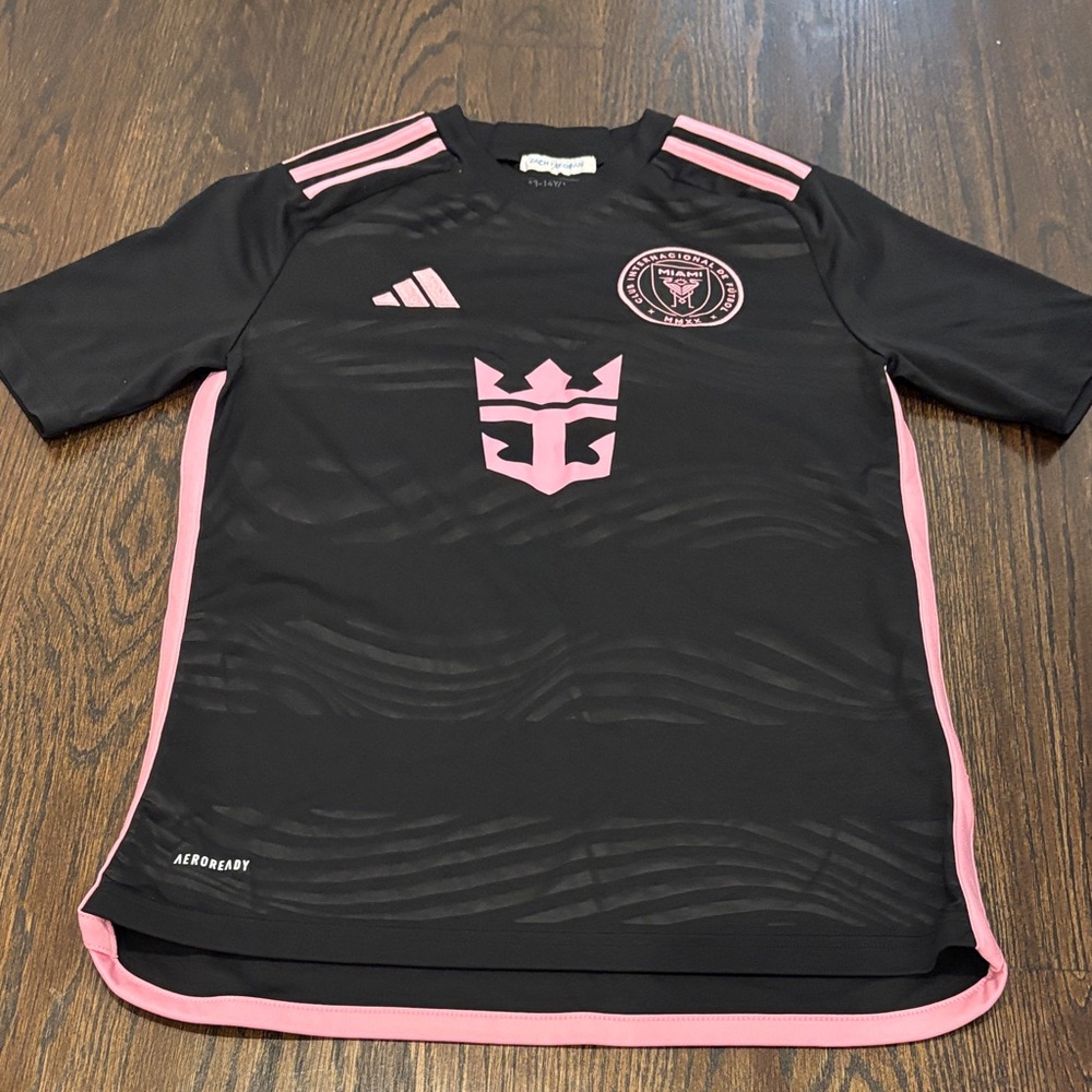 Adidas Boy’s Black Messi Jersey with Pink Accents Size Large